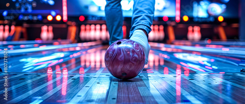 A person is bowling and is about to throw a red ball