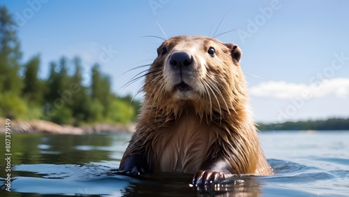 beaver swimming in the river