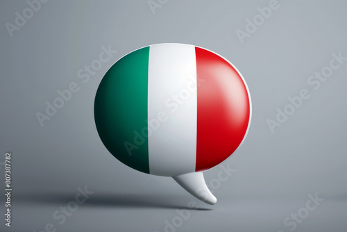 Speech bubble with italian flag colors representing an advanced language school advertisement for learning and speaking italian fluently