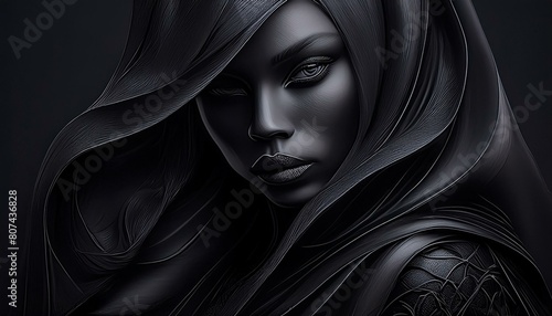 A mysterious portrait of a woman is moody and elegant, with a secretive aura. 