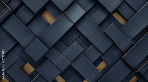 Dark blue luxury abstract polygonal pattern on gold background AI generated