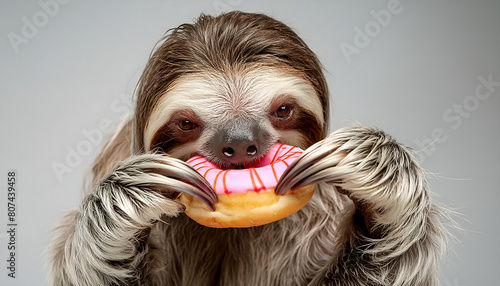 Sloth Enjoying Delicious Donuts