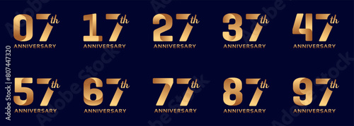 collection of anniversary logos from 7 years to 97 years with gold numbers on a black background for celebration moments, anniversaries, birthdays