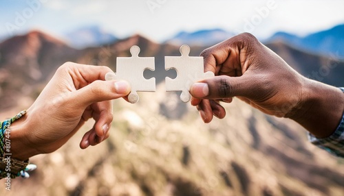 close-up of hands holding puzzle pieces, cooperation, mutual aid, strategy