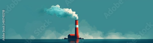A minimalist illustration of a smokestack releasing toxic fumes, depicting global warming, contamination, and climate change,highlighting the dangers of toxic waste