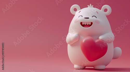 Macro shot of a 3D model of a chubby bear holding a heart, loveable and tender