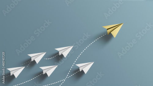 Leadership Concept with One Gold Paper Plane Leading Others with Copy-Space