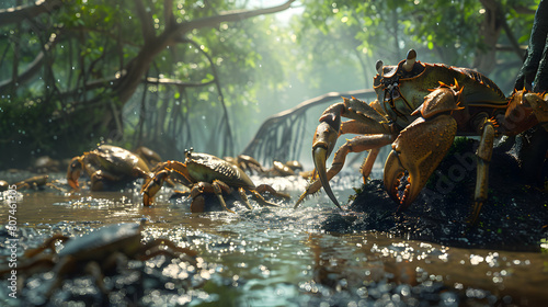 Bio-diverse Mangrove Mud: Photo realistic Crabs Scuttling Captured to Emphasize Ecosystem Adaptability