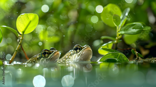 Exquisite Photo Realistic Image of Mudskippers Feeding on Mangrove Leaves, Illustrating Unique Animal Adaptations in Mangrove Ecosystem