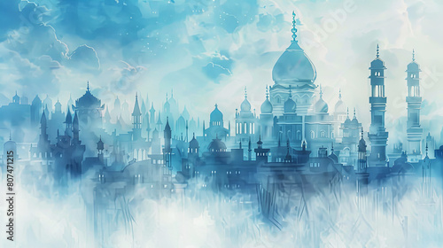 Fantasy Cityscape in Ethereal Blue Tones