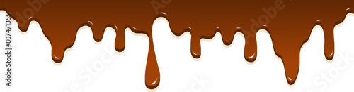 Realistic dripping brown chocolate illustration isolated in white background. World chocolate day celebration element.