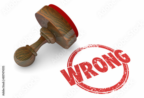 Wrong Round Red Stamp Incorrect Answer False Response 3d Illustration