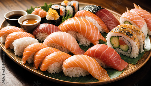 sushi with salmon on a plate