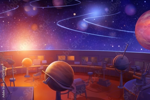 An astrophysics lab with a large planetarium and starmapping technologies
