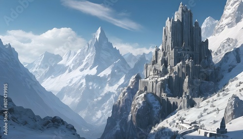 A crystalline fortress nestled amidst snow covered