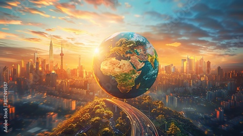 globe travel scene with a luminous globe illuminated by soft, golden light