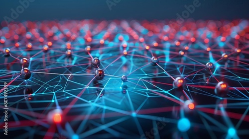 The image shows a glowing network of interconnected nodes and lines. It is set against a dark background and has a futuristic, technological feel.