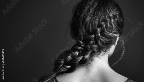 A minimalist twist on the fishtail braid, showcasing intricate detail in a grayscale palette.