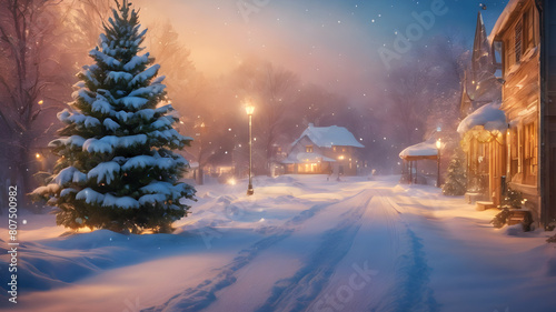 Winter snow background with snowdrifts, with beautiful light and snow flakes on the blue sky, beautiful bokeh circles