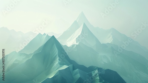 Capture a breathtaking long shot of a serene mountain landscape with vibrant, geometric shapes seamlessly integrated Explore the harmony between nature and abstraction