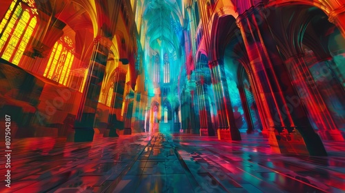 Capture the spine-chilling intensity of a towering Gothic cathedral from a worms-eye view