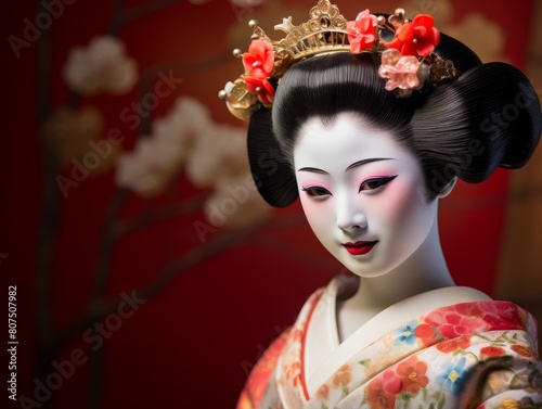 Elegant geisha portrait with traditional hairstyle and makeup