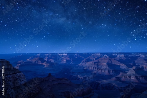Grand canyon under the starlit sky offers an aweinspiring view, emphasizing natures grandeur, Sharpen banner template with copy space on center