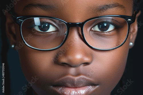A stunning woman of African descent in glasses, highlighting eye health awareness.