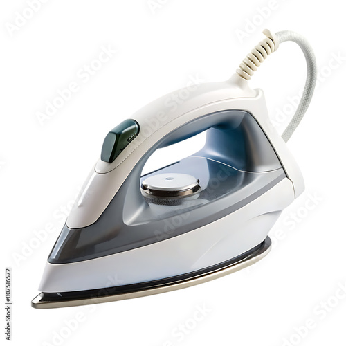 Side view of realistic colorful electric iron positioned vertically