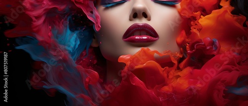 Dramatic and vibrant lips set ablaze, exuding a powerful and untamed beauty