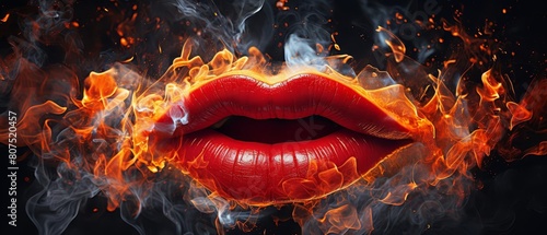 Artistic rendering of blazing lips, a metaphor for fiery speech and expression