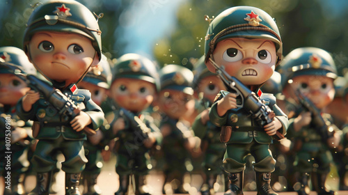 Cute baby soldier army wearing beautiful army uniform. cartoon Kids army parade.