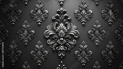  Dark damask wallpaper, with a damask texture background vector illustration featuring three elements. Created with Ai