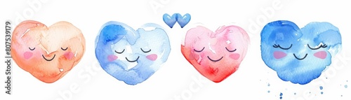 Watercolor of emotion, showing a gentle expression of love and warmth in cute styles, Simple detail clipart cute watercolor on white background