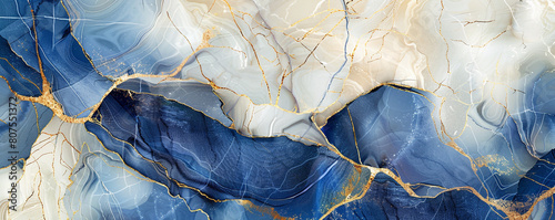 Abstract cobalt blue ivory marble texture with opulent gold lines simulating luxurious stone finishes