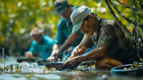 Community Benefits, Local community members benefiting from improved fish stocks and enhanced natural protection due to healthy mangrove ecosystems.