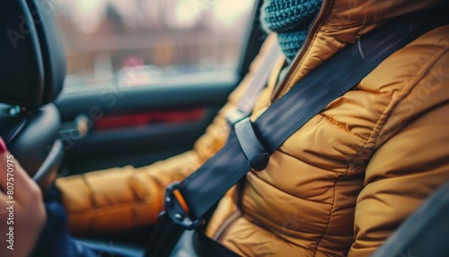 A person putting on a seatbelt before starting their car, taking a precautionary measure