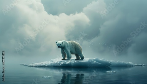 A powerful image of a lone polar bear standing on a melting ice floe, symbolizing the urgency of climate change action