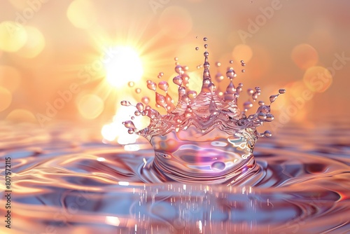 A single drop of water exploding into a kaleidoscope of healthy cells, emphasizing the importance of hydration for health