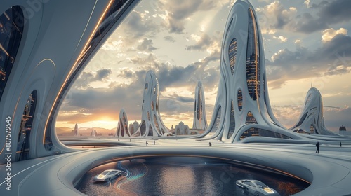 Futuristic architecture city panorama. Generative AI.