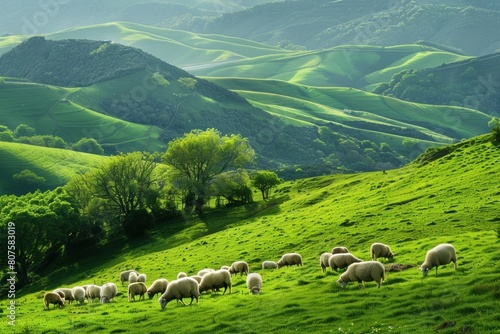 flock of sheep on green pasture