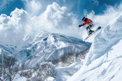 Snowboarding with a stock photo of a snowboarder executing a jump in a terrain park.