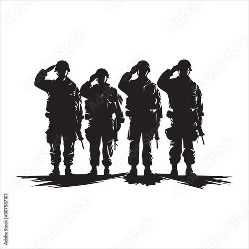 Veterans Army Saluting Vector Silhouettes Bundle, Soldier silhouettes collection for Veterans Day