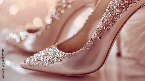 showcasing the elegant design, the stiletto heel, and the sparkling embellishments, on a clean white background. 