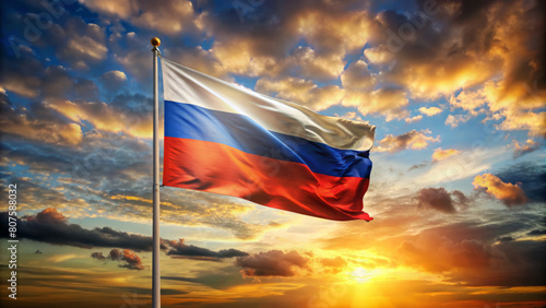 Russian flag at sunset