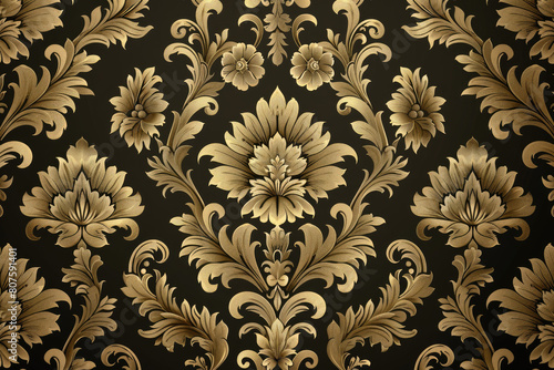 A beautiful pattern of damask in gold and dark blue. Created with Ai