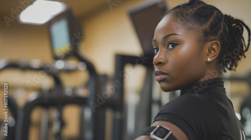 a young athlete harnesses the power of technology to optimize her fitness routine, gym workout progress