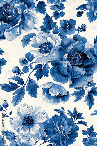 beautiful pattern of blue,genre scenes and blue motifs in flemish porcelain . AI generativ.