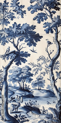beautiful pattern of blue,genre scenes and blue motifs in flemish porcelain . AI generativ.