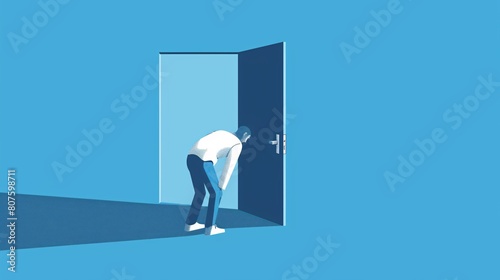 a man bending over to open a door
